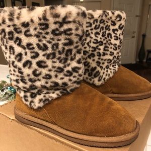 Snooki Tan Leopard Sheepskin Boot